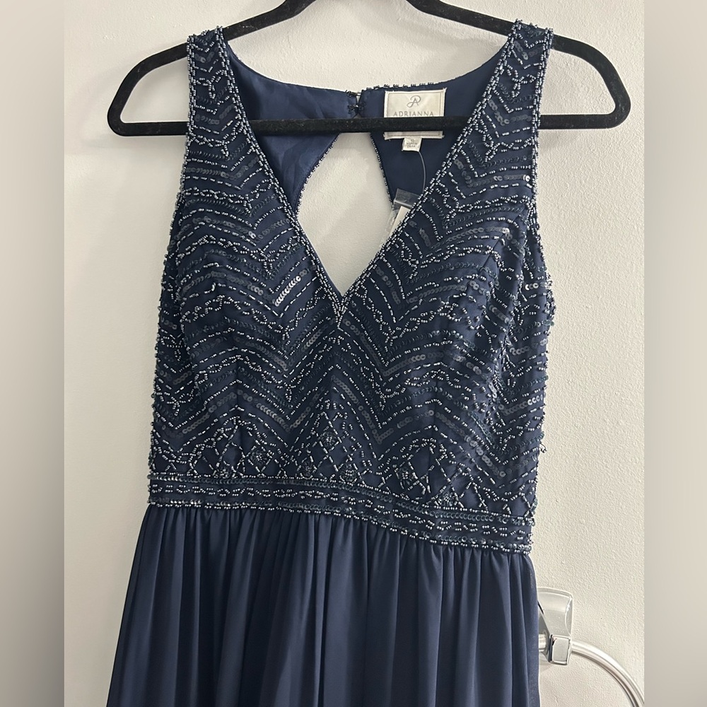 NWT ADRIANNA PAPELL PLATINUM navy event dress prom dress bridesmaid formal - Picture 9 of 17